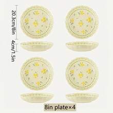 2pcs Set Exquisite Floral Ceramic Plates - Eid Al-Fitr/Eid Al-Adha Supplies, Charming Yellow Flower Design, Perfect For Dining And Decoration - Multicolor - View 15