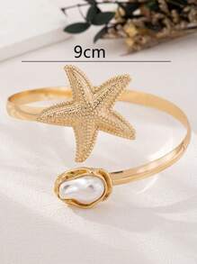 1pc Women's Minimalist Geometric Line Open Cuff Bracelet, Gold Color Jewelry For Daily Wear
