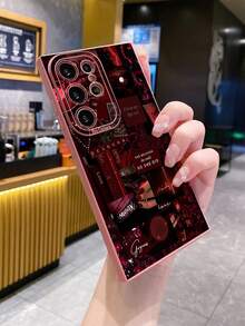 1 pieza Funda protectora para teléfono con pintura de arte borgoña compatible con Galaxy/Infinix/Redmi/OPPO/VIVO/Realme, resistente al agua, a los golpes y a los arañazos - Rosa - Ver 4