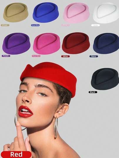 1 szt. Europejski, amerykański, brytyjski retro styl stewardesy damski filcowy wełniany beret, elegancki damski kapelusz na przyjęcie herbaciane, odpowiedni na wesele, imprezę, ceremonię, strój codzienny, na wszystkie pory roku