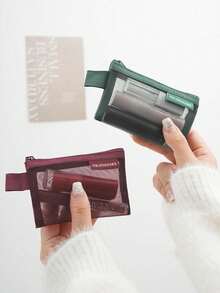 1/4pcs Mini Mouth Red Envelope, Square Mesh Small Storage Bag, Portable Transparent Bag With Zipper, Durable Multifunctional Makeup Bag, Makeup Manager, Keep The Pocket Clean And Tidy, Charger, USB Storage Bag - Multicolor - View 10