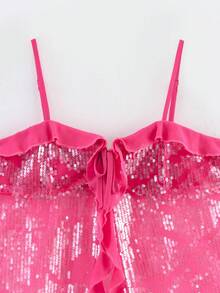 ZEVITY Women Sequin Patchwork Camisole Tank Top 2501 - Hot Pink - View 4