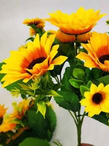 3pcs Simulated Sunflower Bouquet, 13 Sunflower Flowers With Neat Leaves And Stems, Colorful And Smart Simulated Sun Bouquet, Pastoral Style Home Decoration, Garden Flower Decoration, Photography Props, Suitable For Home Living Room Bedroom Kitchen, Wedding, Hotel, Restaurant, Company Front Desk, Campus, Dormitory