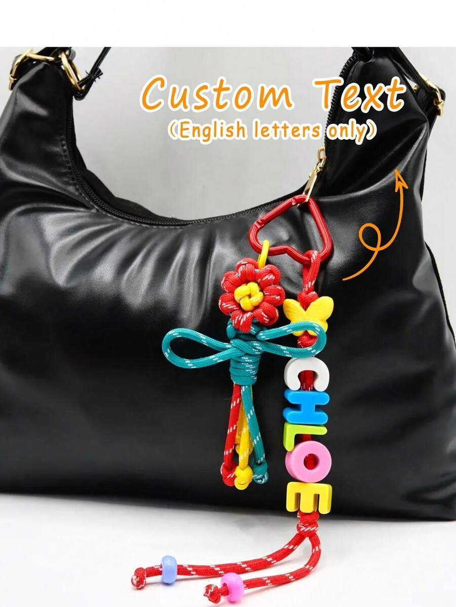 1pc Floral Design Custom Bag Charm, Acrylic Colorful Letter Keychain, Handmade Rope Sunflower Bag Pendant, Heart Keychain, Decorative Pendant, Christmas/Halloween/Easter/Mother's Day Personalized Gift,Apparel Accessories,Chic Autumn,Boyfriend,Girlfriend,Family,Friends