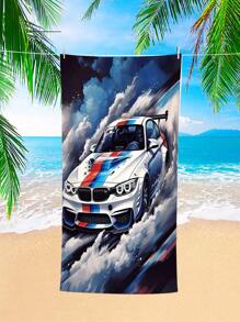 1pc Modern Blue And White Sports Car Beach Towel, Tropical Print Beach Towels, Large Beach Towel, Beach Blanket, Microfiber Towel, Picnic Mat 2-In-1 Oversized Polyester Beach Blanket, Sand Resistant Quick Drying Towel, Summer Travel Essentials, Playa,Camping, Bathroom, Swimming Pool, Beach Essentials, Bathroom Bath Towel, Cruise Ship Essentials, Beach Accessories, Hawaii,Birthday Present. Holiday Bathroom Decor