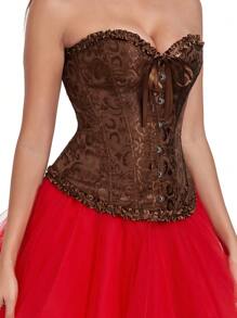 Corset bustieră, cu șireturi, strâns, cu bustieră, model overbust, jacquard