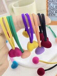 10个彩色毛球心形发圈，高弹力植绒糖果色发饰，安全无害，适合日常使用，可作发绳、马尾辫发圈、发圈、发箍、头饰 - 彩色 - 查看 4