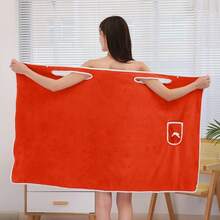 1pc Plush Absorbent Coral Fleece With Pocket Hooded Poncho Dress - Quick Dry, Bow Decor, Minimalist Elegant Bath Robe Household Item Home Bathroom Decor Summer - Multicolor - View 8