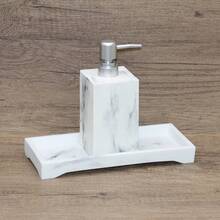Nordic Style Artificial Stone Bathroom Accessories Set - Soap Dispenser, Shampoo Bottle, Cleaning Swab Holder, Tray, Wooden Comb Holder, Toothpick Box, Storage Jars. Waterproof, Moisture-Proof Design, Luxury Bathroom Essentials. Artificial Stone Soap Dispenser, Cleaning Swab Holder, Tray Combination Set, Bathroom Countertop Organizer, Easy To Clean