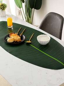 1 pieza Camino de mesa de hoja de plátano verde, adecuado para la decoración de la mesa de comedor de playa en días festivos, mantel impermeable con hojas verdes, tapete para picnic y camping, decoración central de la mesa de comedor, individual antideslizante y con aislamiento térmico, aplicable para decoración de mesa de boda, fiesta, celebración de cumpleaños