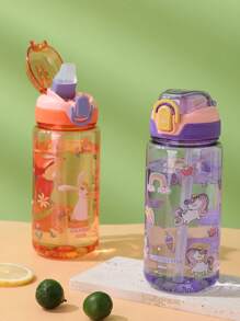 1pc 600ml Outdoor Sports Water Bottle With Straw, Cute Full Body Dinosaur Cartoon Plastic Water Cup