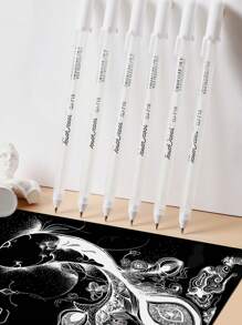 6 قطع/1 قلم تحديد، قلم فني، كرتون أسود، قلم خطاف أبيض، قلم رسم وجرافيتي DIY، قلم قرطاسية بسيطة، قلم كتابة برأس خطابات سوداء، عودة إلى المدرسة