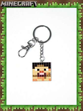  1 件 Minecraft 官方授权史蒂夫图案钥匙扣游戏衍生背包挂件中性装饰办公用品礼物送给家人和朋友、学校用品、返校