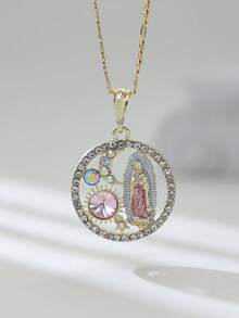 Unisex Pendant Necklace, Rhinestone-Studded Virgin Mary Design, Durable Copper Material, Suitable For Religious Holidays - Pendant Necklace - View 6