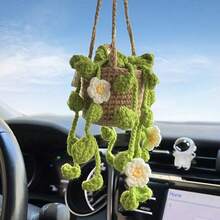 1pc Car Pendant Hand-Crochet Green Potting Yarn Pendant Car Creative Rearview Mirror Pendant - Green - View 6