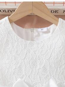 coviviky Vestido de encaje dulce con manga abullonada, cuello redondo, unicolor, cinturón en la cintura, elegante para fiesta, boda y eventos para niñas jóvenes