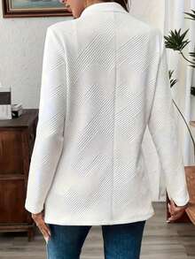 Plus Size Solid Color Mid-Length Slightly Loose Women Office Wear Daily Commute Casual Double-Breasted Blazer Jacket Spring White - White - View 4