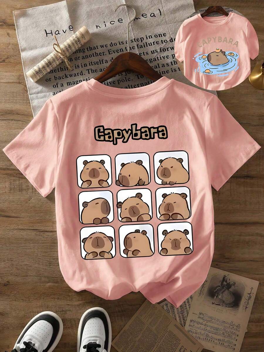 女童卡通土拨鼠印花圆领短袖T恤春夏儿童休闲T恤