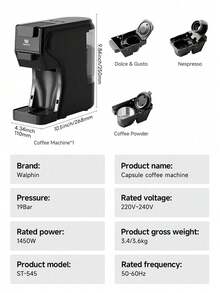 Walphin 3in1 19Bar Multicapsule Espresso Coffee Machine Cold&Hot Brewing Single-Serve Coffee Maker, Cappuccino&Latte Maker For / Original GroundCoffee - EU E Type Plug(220-240V) - View 11