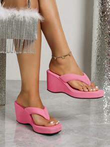 Women Square Toe Fuchsia Slip-On Sandals, Fashion Versatile