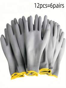 1/6/12 Pares de Guantes de Trabajo Grises - Anti-deslizantes, Duraderos Guantes para Jardinería, Construcción, Carpintería, Reparación de Automóviles - Cómodos con Puño de Punto - Multicolor - Ver 12
