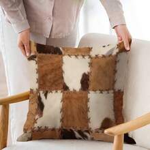 Vintage Cowhide Print Throw Pillow Covers Set Of 1, Short Plush Fabric, Rustic Patchwork Cow Hide Design, Hand Washable, Decorative Pillowcases 45*45cm With Zipper For Bedroom And Living Room,Without Pillow Core