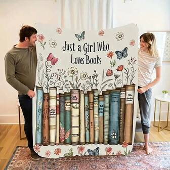 Cozy Flannel Blanket With "Just A Girl Who Loves Books" Design - Soft, Warm, Tear-Resistant, Perfect Gift For Book Lovers, Ideal For Napping, Camping, Travel And Home Decor, Mixed Colors, Stain-Resistant, All Season, Camping Blanket | Whimsical Blanket Design