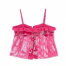 ZEVITY Women Sequin Patchwork Camisole Tank Top 2501 - Hot Pink - View 2