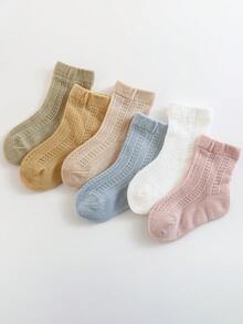 6 Pairs Kids Socks, Spring & Summer Thin Mesh Breathable Non-Smelly Boys & Girls Socks, Elastic Comfy Skin-Friendly Material, Fluorescent-Free Children Mid-Calf Socks - Multicolor - View 2