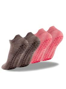 DEEFLY 2 Pairs Women Non-Slip Solid Color Boat Socks, For Home, Hospital, Pregnancy, Fitness, Pilates, Yoga