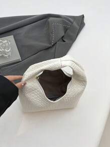 Mini Fashionable Woven Crescent Handbag, Woven Texture Embossed Solid Color Casual Large Shoulder Crossbody Bag, Versatile Commuter Bag, Tote Bag, Baguette Bag For Women