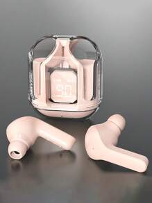 1 Transparent Wireless Bluetooth Earphone, Stereo Wireless Earphone, LED Battery Display, Type-C Charging Case, Compatible With All Smartphones, Suitable For Gaming, Music, Outdoor Sports/Business, Adult Use, Capacitive Microphone, Rechargeable 150mAh Battery, Polymer Lithium-Ion