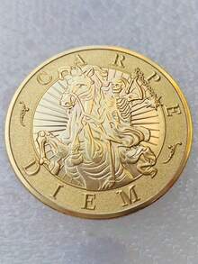 1pc Vintage Skull Knight Challenge Coins - Gold Metal, Religious Theme, Intricate Horse And Skull Designs, Circular Collection Commemorative Coins, Suitable For Home And Office Decor Collection Toys First