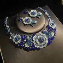 1 Set Elegant Flower Design Earrings & Necklace Jewelry Set, Luxury Women Bridal Wedding Party Accessories