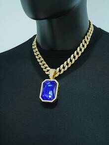 1pc Versatile Classic Multi-Colored Gemstone Pendant Necklace, Unisex Jewelry, Couples Accessory Suitable For Everyday Wear - Large Gemstone Pendant Necklace - View 19