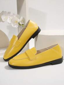 2pcs PU Leather Pleated Slippers, Suitable For Beach, Commute, Outdoor, All Season - Yellow - View 1