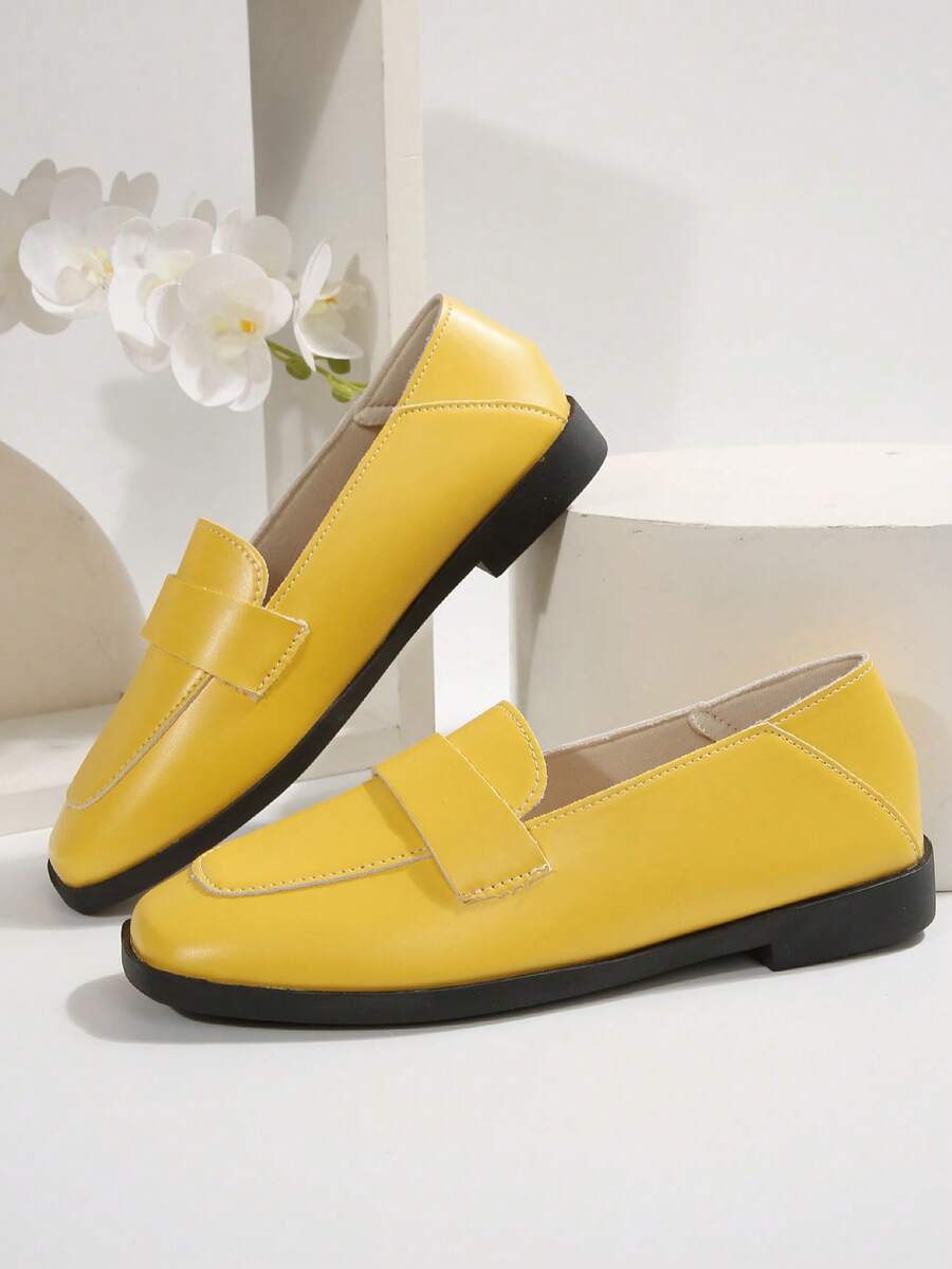 2pcs PU Leather Pleated Slippers, Suitable For Beach, Commute, Outdoor, All Season - Yellow - View 1