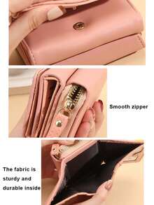 Heart Embroidered Short Wallet Short Purse. Large Capacity Card Holder Tri-Fold Wallet Clutch Zipper Coin Purse Credit Card Case For Women Wallet Mini Wallet Purse Wallet Small Wallet Cute Wallet - Red - View 10