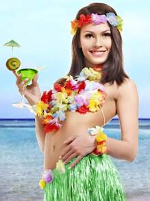 1set-40cm Hawaiian Costume For Women's Luau Party Outfits Luau Grass Skirt Headbands Set Tropical Beach Hula Skirt, Hawaiian Grass Skirt With Garland, Summer & Beach Party Costume For Women's Luau Dance Party Decoration,Hawaiian Party Gift Ideas Gift Party Decoration Hula Dress Performance Garland Hula Dress, Individual Garland Decoration Hawaiian Party Decoration Flower Necklace, Headband And Wristband