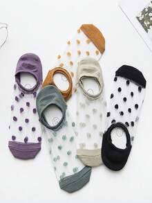 5 双波尔卡圆点可爱休闲涤纶短款短袜，夏季 - 彩色 - 查看 5