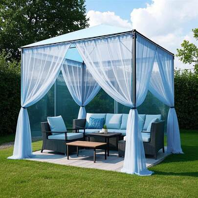 1pc/2pcs Outdoor Voile Mosquitero, Polyester Voile Curtain For Porch, Pergola, Cabana, Wedding Decor, Halloween Decor