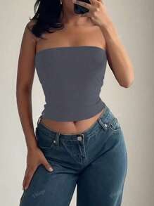 Vaiaye 4th Of July Holiday Summer Outfits Sexy Strapless Basis Vest Fashion Solid Elastic Slim Fit Tube Top For Women Four Seasons Wear