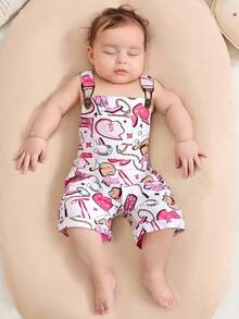 Mono tipo peto con estampado de botas para niña pequeña, diseño suelto, estilo vaquero western, para el verano - Rosa - Ver 5