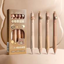 Set di 4 penne cancellabili con motivi di orso, ape, zampa e barattolo di miele - con sfera alla fine per cancellare l'inchiostro - penna retrattile ed ergonomica a forma di animale - punta da 0,5 mm in grigio e nero, adatta per il ritorno a scuola