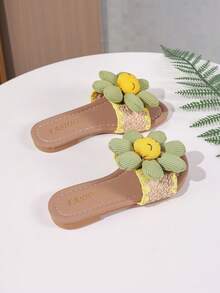 Girls' Summer New Cute Sunflower Flat Open-Toe Fashion Sandals - Gray green - View 4