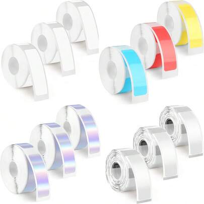 Multi-Size 12x40/14x30/15x50mm Thermal Labels Adhesive Stickers Clear/Holographic/Color Paper Waterproof Oilproof Compat. Phomemo D30/Q30/Marklife P12 For Kitchen/Office/Warehouse/Shipping/Gift Organizing