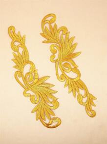 2 pièces Appliqués de fleurs en tissu brodé doré creux avec dos adhésif, accessoires vestimentaires