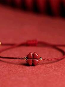 1 pieza Pulsera de trébol de cuatro hojas rojo hecho a mano, adecuado para uso diario, festivales, reuniones, trae buena suerte, hermoso regalo
