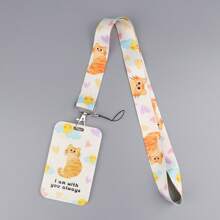 1 pieza de Titular de tarjeta con cordón con diseño de gato y corazón, funda rígida para tarjeta de identificación, llavero, adecuado para tarjeta de metro, tarjetas de identificación, tarjetas de trabajo, tarjetas de estudiante, tarjetas de exposición, insignias de eventos