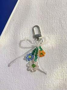 1 件女士彩色花朵串珠蝴蝶结吊坠钥匙扣、迷你蝴蝶装饰手机饰品、时尚包/鞋装饰花卉伴娘礼物蝴蝶结 - 彩色 - 查看 1